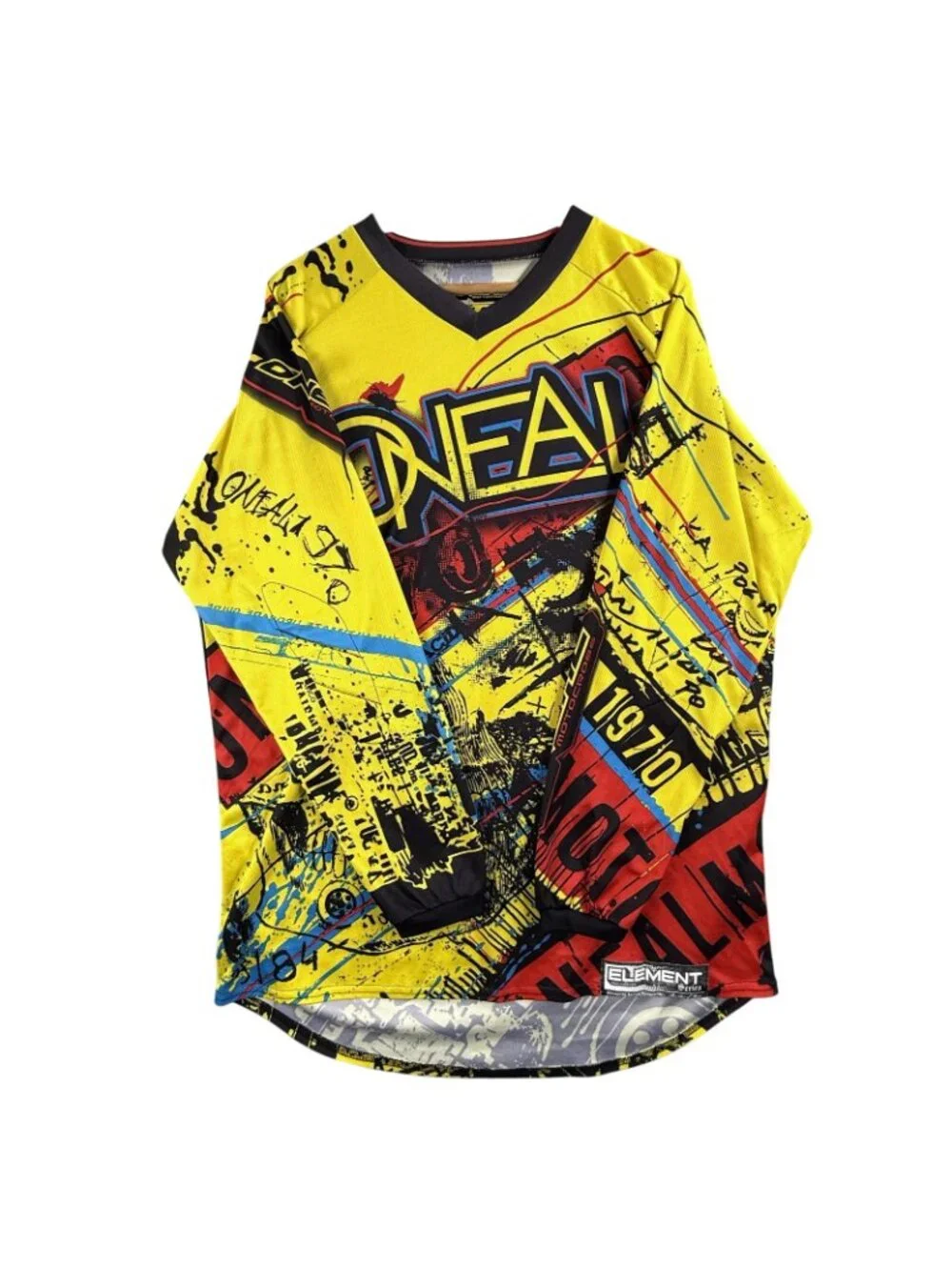 O'Neal Shirt Mens Large Yellow Graphic Element Motocross Jersey Long Sleeve Moto